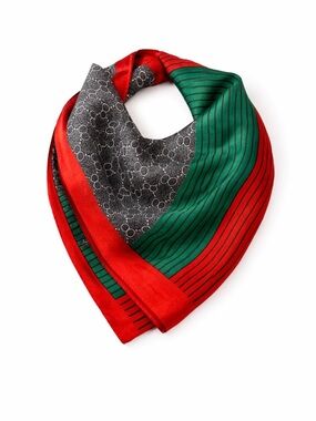 Silk Red and Green Patterned Neck Scarf